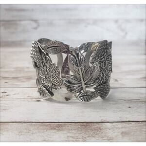 Vintage Nancy & Rise Cuff Bracelet - Silver Tone Leaves